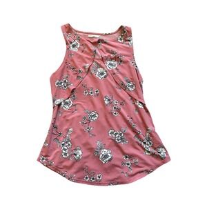 Maurices Women's Medium Boho Floral Sleeveless Keyhole Tank‎ Top Dusty Rose Pink
